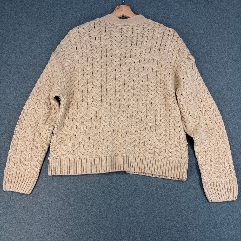 Boston Proper Beige Pearl Embellished Cable Knit Cardigan Sweater Womens Medium - Picture 5 of 8